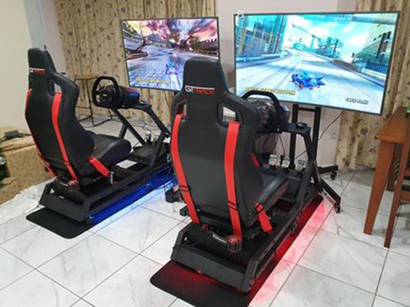 Next Level Racing Motion Platform V3 beneath a real customer simulator seat