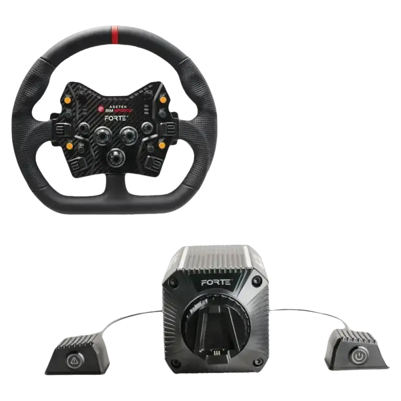 Asetek SimSports Forte (18nm) Direct Drive Wheel Base + Forte GT Wheel Bundle GT Closed D Black Leather + Forte GT
