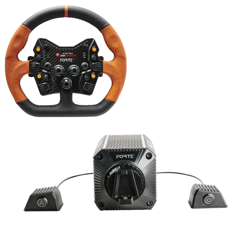 Asetek SimSports Forte 18NM Direct Drive GT Bundle - Orange Leather D-shape wheel