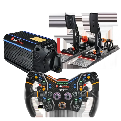 Asetek SimSports® Forte™ 18Nm & Forte Pedals S-Series Bundle - Wheel base + Wheel + Pedal Bundle
