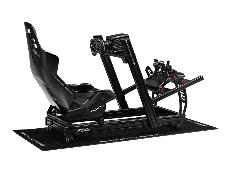 Next Level Racing ES3 Elite Carbon Fiber Sim Racing Seat installed in a simulator cockpit