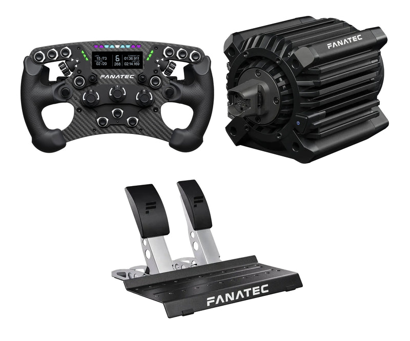 Fanatec ClubSport DD+ 18 Nm, Formula V3 front view and CSL Pedals