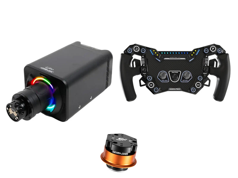 Simagic Alpha EVO Pro 18 Nm + SOELPEC Steering Wheel + QR-A Bundle — SOELPEC Spectra LT – Formula-Style RGB Sim Racing Wheel — BASALT