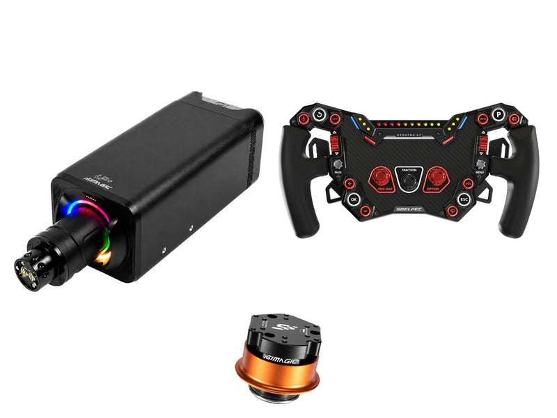 Simagic Alpha EVO Ultra 28 Nm + SOELPEC Steering Wheel + QR-A Bundle — SOELPEC Spectra LT – Formula-Style RGB Sim Racing Wheel — LAVA