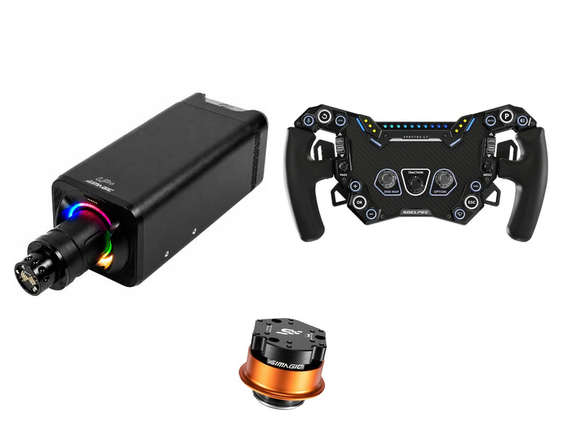 Simagic Alpha EVO Ultra 28 Nm + SOELPEC Steering Wheel + QR-A Bundle — SOELPEC Spectra LT – Formula-Style RGB Sim Racing Wheel — BASALT