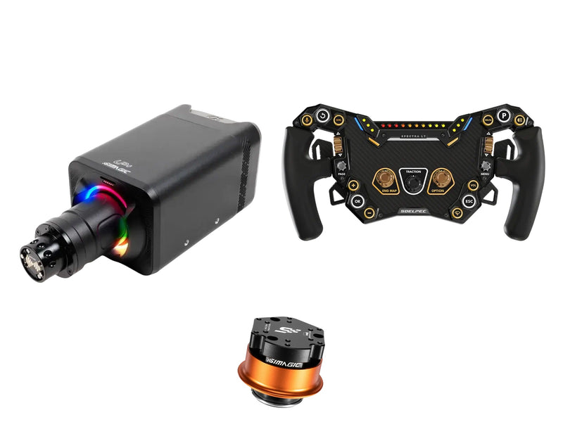 Simagic Alpha EVO 12 Nm + SOELPEC Steering Wheel + QR-A Bundle — SOELPEC Spectra LT – Formula-Style RGB Sim Racing Wheel — COPPER